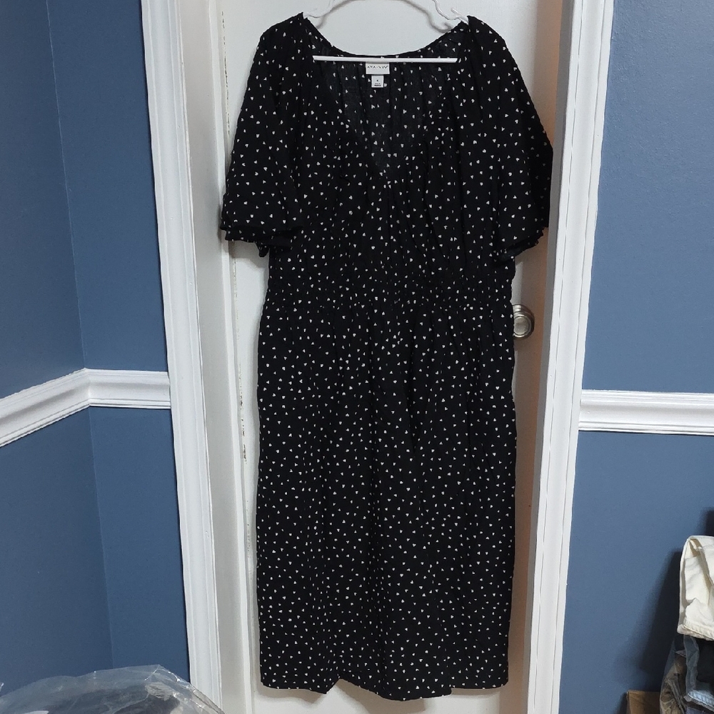Ava & Viv Black Midi Dress with White Hearts
